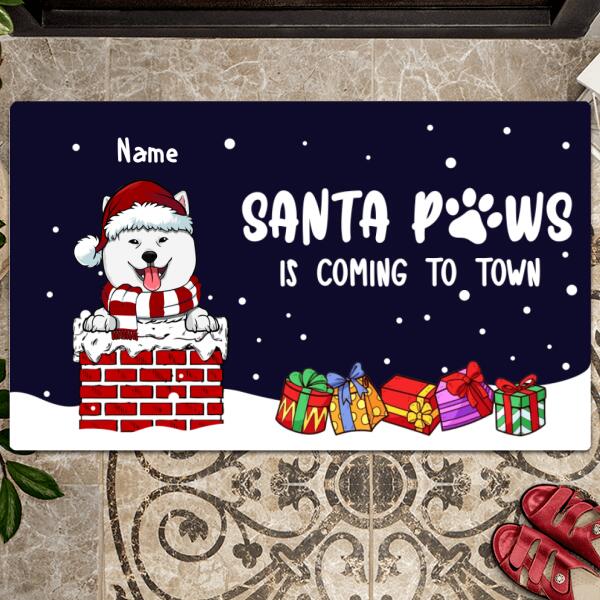 Santa Paws Is Coming To Town, Dog Welcome Doormat, Dog Lover Gifts, Front Door Mat, Personalized Doormat, Home Decor