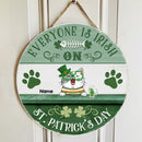Everyone Is Irish On St. Patrick's Day, Four-Leaf Clover Sign, Personalized Cat Breeds Door Sign, Cat Lovers Gifts