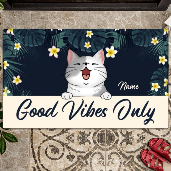 Good Vibe Tropical Cat Door Mat, Cat Lover Gift, Cat Dad Gift, Gift For Home, Personalized Gift For Pet Lovers Doormat