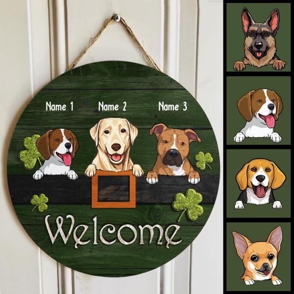 Welcome, Shamrock Door Hanger, Personalized Dog Breeds Door Sign, St. Patrick Day Front Door Decor, Dog Lovers Gifts