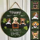 Happy St. Patrick's Day, Shamrock Door Hanger, Personalized Dog Breeds Door Sign, Front Door Decor, Dog Lovers Gifts