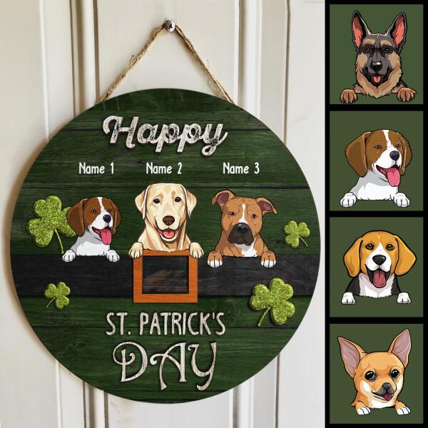 Happy St. Patrick's Day, Shamrock Door Hanger, Personalized Dog Breeds Door Sign, Front Door Decor, Dog Lovers Gifts