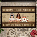 Welcome To The Shitshow Hope You Brought Alcohol, Brown Doormat, Personalized Dog Breeds Doormat, Dog Lovers Gifts