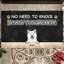 No Need To Knock I Know You Are Here, Black Doormat, Personalized Dog Breeds Doormat, Home Decor, Gifts For Dog Lovers