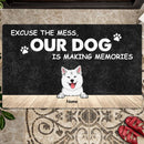 Excuse The Mess Our Dog Is Making Memories, Black Doormat, Personalized Dog Breeds Doormat, Dog Lovers Gifts
