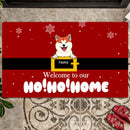 Personalized Dog Christmas Doormat, Welcome To Our Ho Ho Home, Dog Lovers Gift, Welcome Mat, Christmas Decor