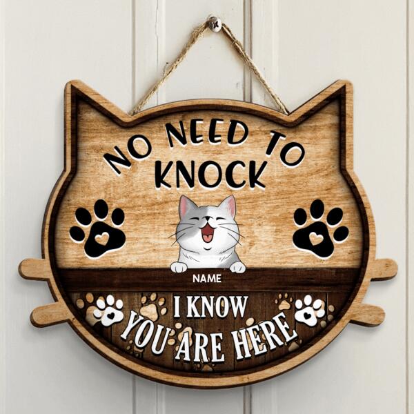 No Need To Knock I Know You Are Here, Wooden Cat Face Door Hanger, Personalized Cat Breeds Door Sign, Cat Lovers Gifts