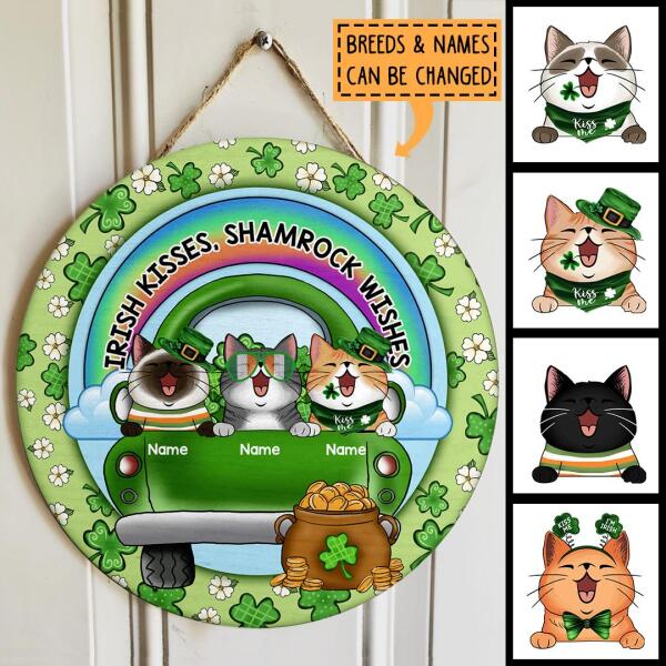 Irish Kisses Shamrock Wishes, St. Patrick's Day Theme, Cats On The Green Car,  Personalized Cat Lovers Door Sign