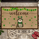 Welcome, Shamrock Doormat, Personalized Cat Breeds Doormat, St. Patrick Day Home Decor, Gifts For Cat Lovers
