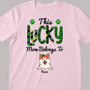 This Lucky Mom Belongs To, Green Plaid, Personalized Dog & Cat T-shirt, Pet Lovers Gifts, Gifts For St. Patrick Day