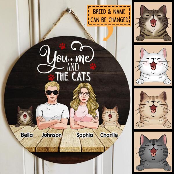 You, Me And The Cats, Cool Family, Door Hanger, Welcome Sign, Cat Lovers Gifts, Personalized Cat Breed Door Sign