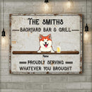 Backyard Bar & Grill Proudly Serving Whatever You Bought, Personalized Dog & Cat Canvas, Wall Decor, Pet Lovers Gifts