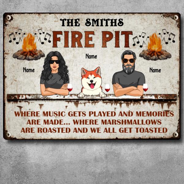 Fire Pit, Music Notes, Couple & Dogs, Personalized Dog Breeds Metal Sign, Gifts For Dog Lovers, Outdoor Decor