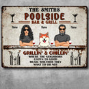 Poolside Bar & Grill, Wine Sign, Couple & Dogs, Personalized Dog Breeds Metal Sign, Dog Lovers Gifts, Pool Decor