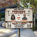 Poolside Bar & Grill, Wine Sign, Couple & Dogs, Personalized Dog Breeds Metal Sign, Dog Lovers Gifts, Pool Decor
