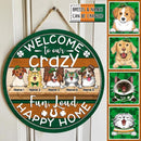 Welcome To Our Happy Home, Shamrock Door Hanger, Personalized Dog & Cat Door Sign, St. Patrick Day Front Door Decor