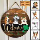 Welcome, Shamrock Wooden Door Hanger, Personalized Dog Breeds Door Sign, St. Patrick's Day Front Door Decor