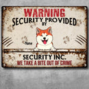 Warning Security Provided By Security Inc, Warning Sign, Personalized Dog Breeds Metal Sign, Gifts For Dog Lovers