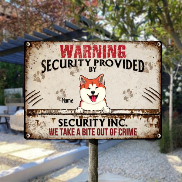 Warning Security Provided By Security Inc, Warning Sign, Personalized Dog Breeds Metal Sign, Gifts For Dog Lovers