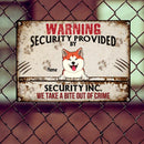 Warning Security Provided By Security Inc, Warning Sign, Personalized Dog Breeds Metal Sign, Gifts For Dog Lovers