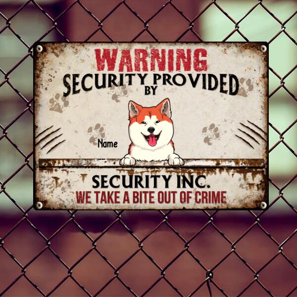 Warning Security Provided By Security Inc, Warning Sign, Personalized Dog Breeds Metal Sign, Gifts For Dog Lovers