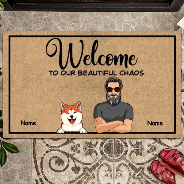 Welcome To Our Beautiful Chaos, Home Decor, Cool Family Gift, Funny Welcome Mat, Personalized Dog & Cat Lovers Doormat