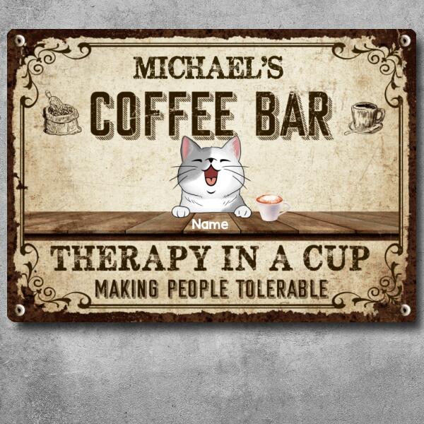 My Coffee Bar Therapy In A Cup, Personalized Cat Breeds Metal Sign, Gifts For Cat Lovers, Coffee Bar Decor