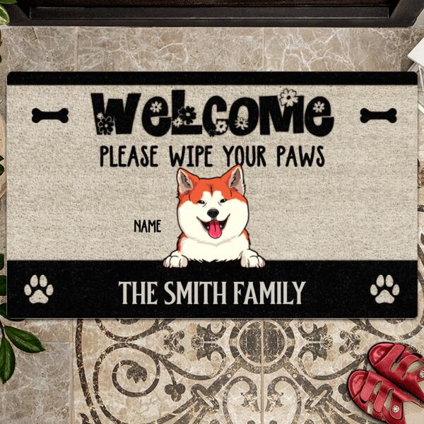 Welcome Please Wipe Your Paws, Flower Doormat, Personalized Dog Breeds Doormat, Gifts For Dog Lovers, Home Decor