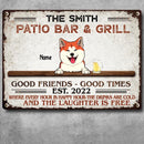 Patio Bar & Grill Good Friends Good Times, Personalized Dog & Cat Metal Sign, Gifts For Pet Lovers, Outdoor Decor