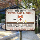 Patio Bar & Grill Good Friends Good Times, Personalized Dog & Cat Metal Sign, Gifts For Pet Lovers, Outdoor Decor