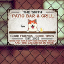 Patio Bar & Grill Good Friends Good Times, Personalized Dog & Cat Metal Sign, Gifts For Pet Lovers, Outdoor Decor