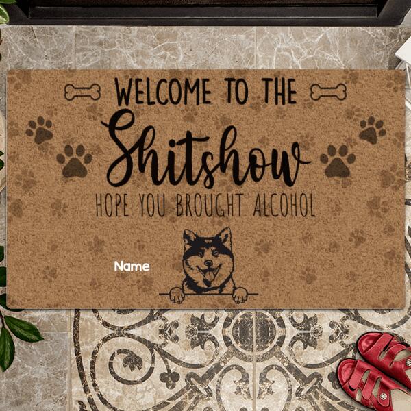 Welcome To The Shitshow, Black & White Dog Sign, Welcome Mat, Housewarming Gift, Personalized Dog Lovers Gift Doormat