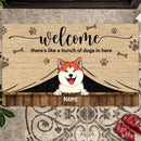 This Home Is Filled With Wagging Tails And Wet Kisses, Dog Peeking From Curtain, Personalized Dog Breeds Doormat