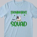 Shenanigans Squad, Shamrock Sign, Patrick Day Gift, Cat Mom T-shirt, Personalized Cat Lover Gift T-shirt