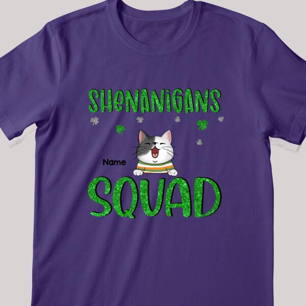Shenanigans Squad, Shamrock Sign, Patrick Day Gift, Cat Mom T-shirt, Personalized Cat Lover Gift T-shirt
