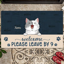 Welcome Please Leave By 9, Navy Doormat, Personalized Dog & Cat Doormat, Funny Gifts For Pet Lovers, Home Decor