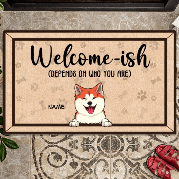 Welcome-ish Depends On Who You Are, Pink Doormat, Personalized Dog Breeds Doormat, Gifts For Dog Lovers, Home Decor