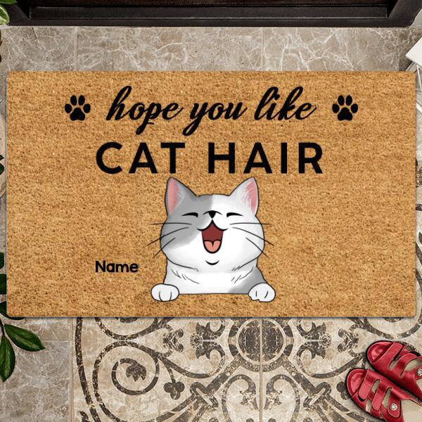 Hope You Like Cat Hair, Black Pawprints Doormat, Personalized Cat Breeds Doormat, Home Decor, Gifts For Cat Lovers