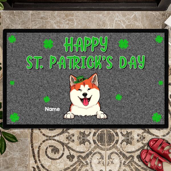 Happy St. Patrick's Day, Shamrock, Dark Doormat, Personalized Dog Breeds Doormat, Home Decor, Gifts For Dog Lovers