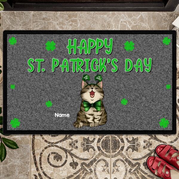 Happy St. Patrick's Day, Shamrock, Dark Doormat, Personalized Cat Breeds Doormat, Home Decor, Gifts For Cat Lovers