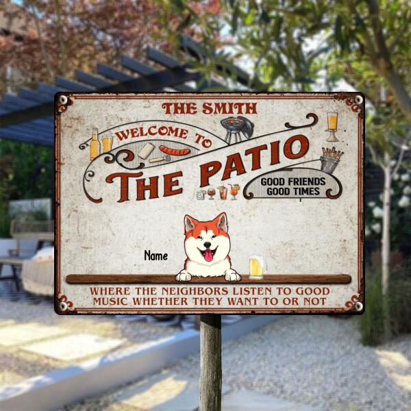 Welcome To The Patio, Red Sign, Personalized Dog & Cat Metal Sign, Gifts For Pet Lovers, Outdoor Decor