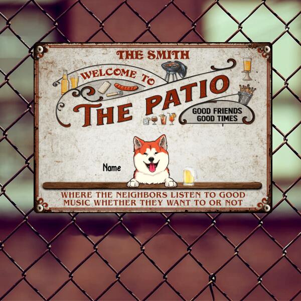 Welcome To The Patio, Red Sign, Personalized Dog & Cat Metal Sign, Gifts For Pet Lovers, Outdoor Decor