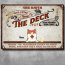 Welcome To The Deck, Red Sign, Personalized Dog & Cat Metal Sign, Gifts For Pet Lovers, Outdoor Decor