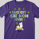 Luckiest Cat Mom Ever, Leopard T-shirt, Personalized Cat Breeds T-shirt, St. Patrick Day Gifts For Cat Moms