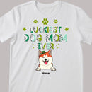 Luckiest Dog Mom Ever, Leopard T-shirt, Personalized Dog Breeds T-shirt, St. Patrick Day Gifts For Dog Moms