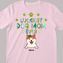 Luckiest Dog Mom Ever, Leopard T-shirt, Personalized Dog Breeds T-shirt, St. Patrick Day Gifts For Dog Moms