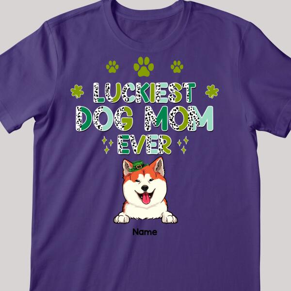 Luckiest Dog Mom Ever, Leopard T-shirt, Personalized Dog Breeds T-shirt, St. Patrick Day Gifts For Dog Moms