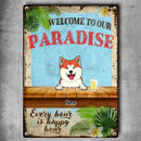 Welcome To Our Paradise, Hawaii Style Sign, Personalized Dog & Cat Metal Sign, Gifts For Pet Lovers, Outdoor Decor
