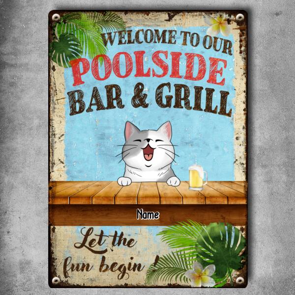 Welcome To Our Poolside Bar & Grill, Hawaii Style Sign, Personalized Dog & Cat Metal Sign, Gifts For Pet Lovers