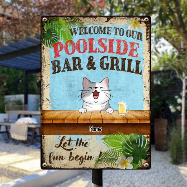 Welcome To Our Poolside Bar & Grill, Hawaii Style Sign, Personalized Dog & Cat Metal Sign, Gifts For Pet Lovers